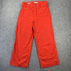 Loft Pants Womens 6 Red Palmer Wide Leg High Rise Linen Blend Cropped 30x25